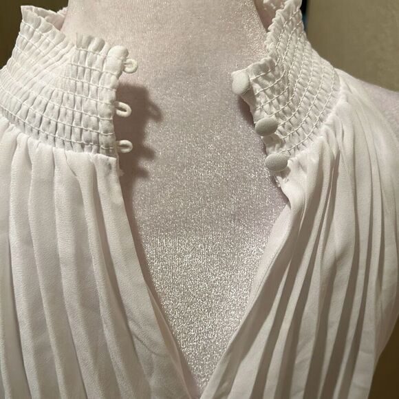 Halogen M High Neck Pleated Blouson Party Dress Bright White Marilyn Monroe New - Picture 6 of 12